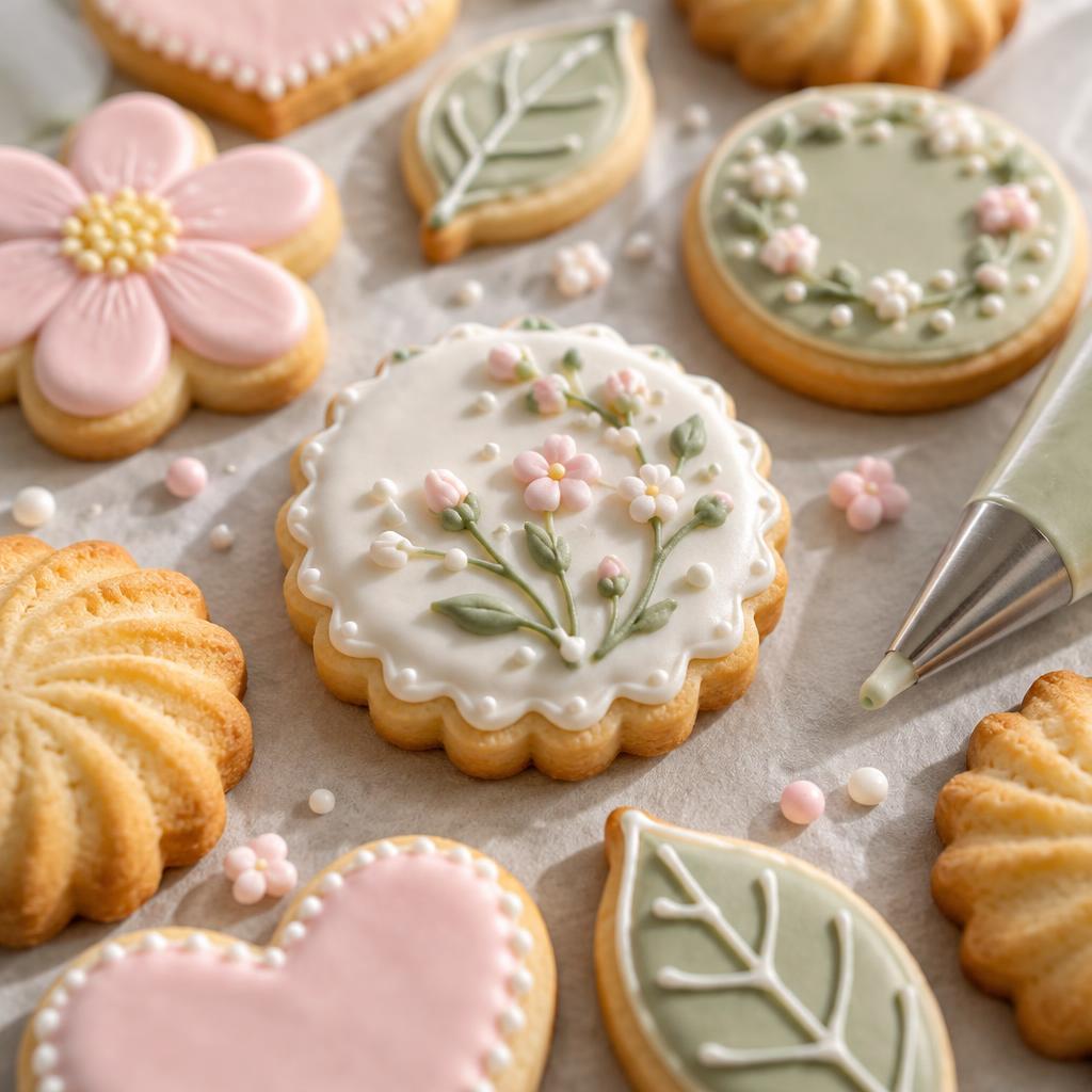 Biscoitos decorados com glacê real em tons pastel